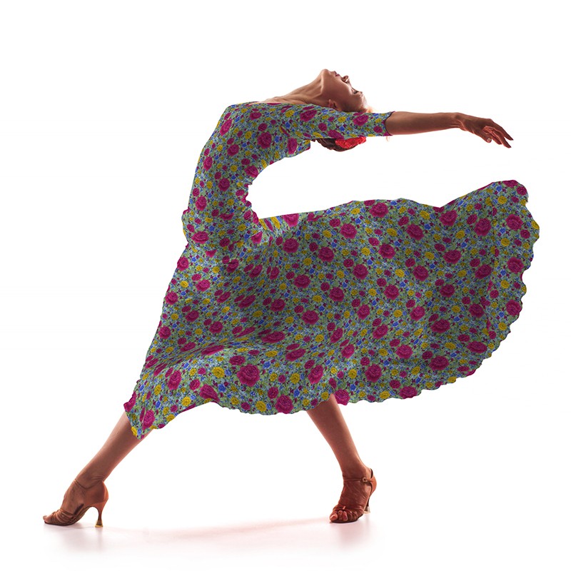 Tela Popelín Flamenca Clavel Fondo Agua - Ribes y Casals