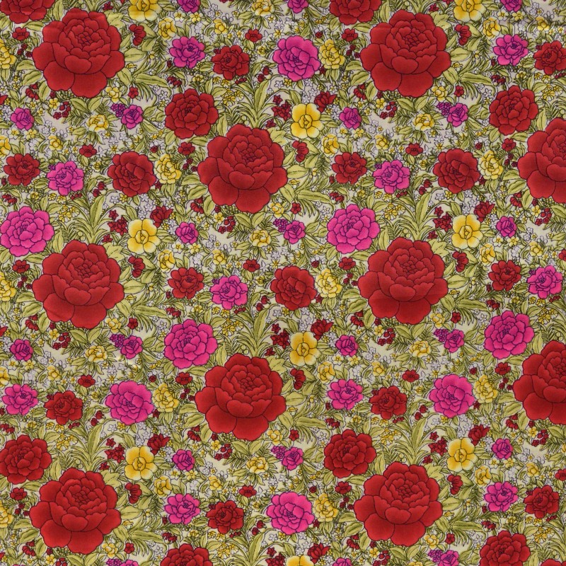 Tela Popelín Flamenca Clavel Fondo Crudo - Ribes y Casals