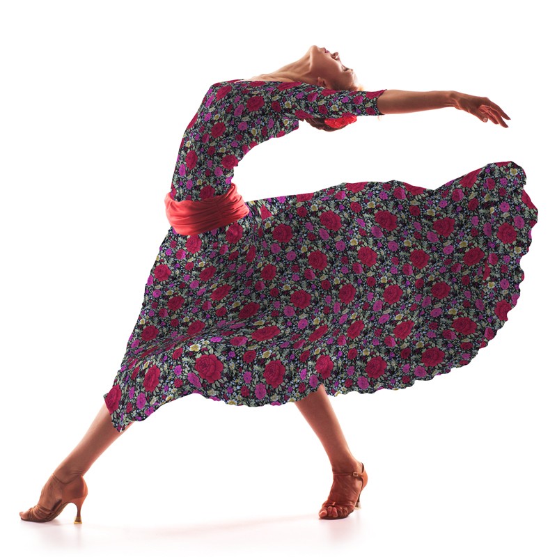 Tela Popelín Flamenca Clavel Fondo Negro - Ribes y Casals