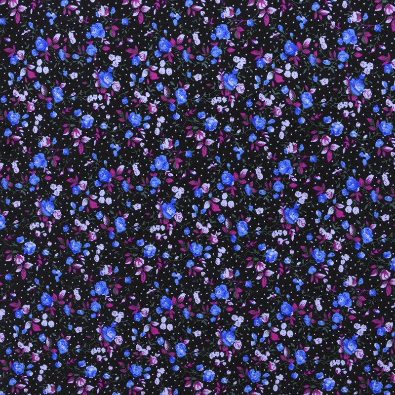Tela Popelín Flamenca Liberty Flor Azul - Ribes y Casals