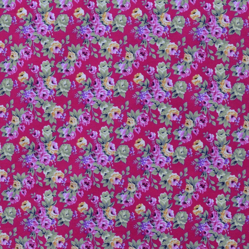 Tela Popelín Flamenca Liberty Rosas Fucsia - Ribes y Casals