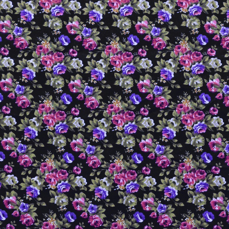 Tela Popelín Flamenca Liberty Rosas Negro - Ribes y Casals