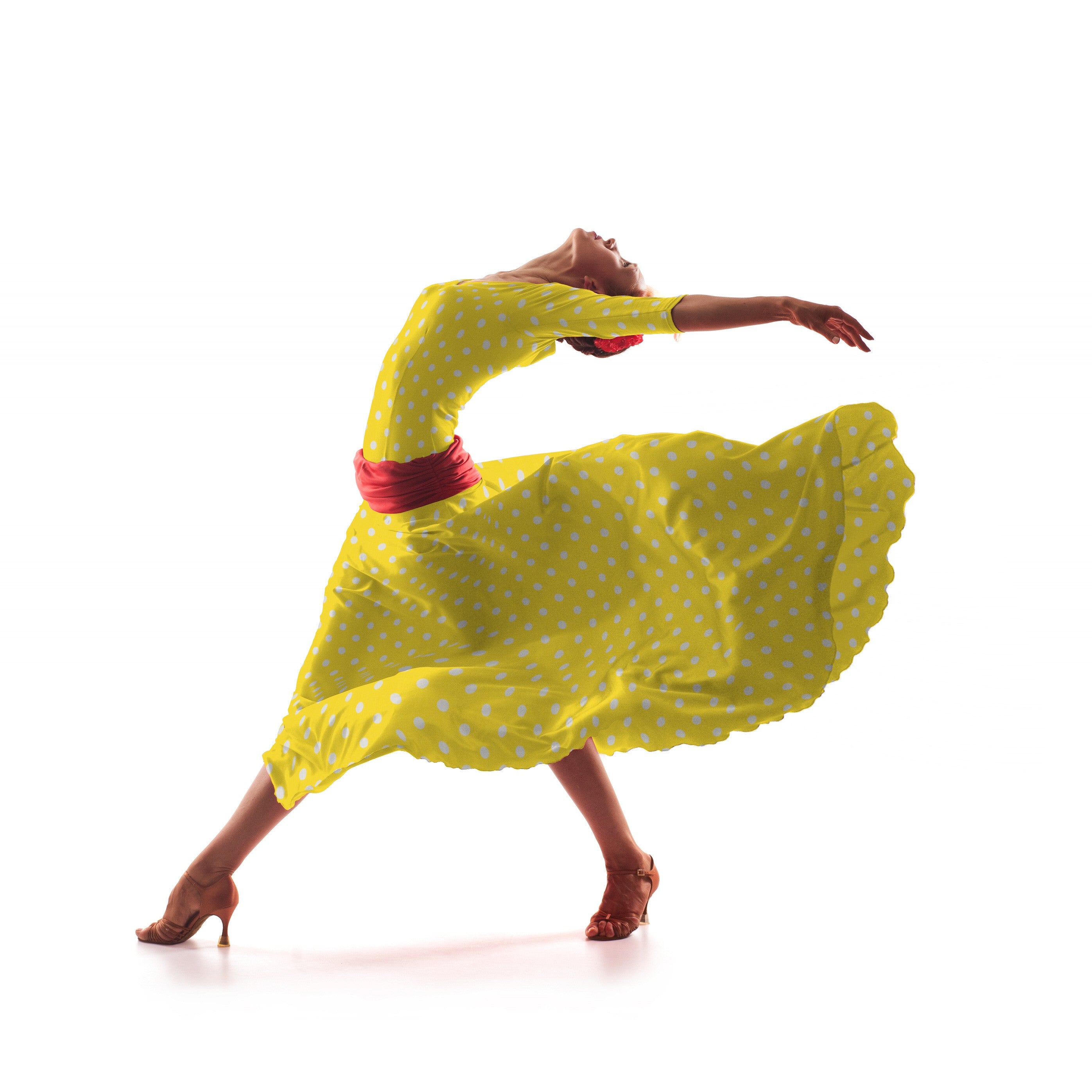 Tela Popelín Flamenca Lunar Fondo Amarillo - Ribes y Casals