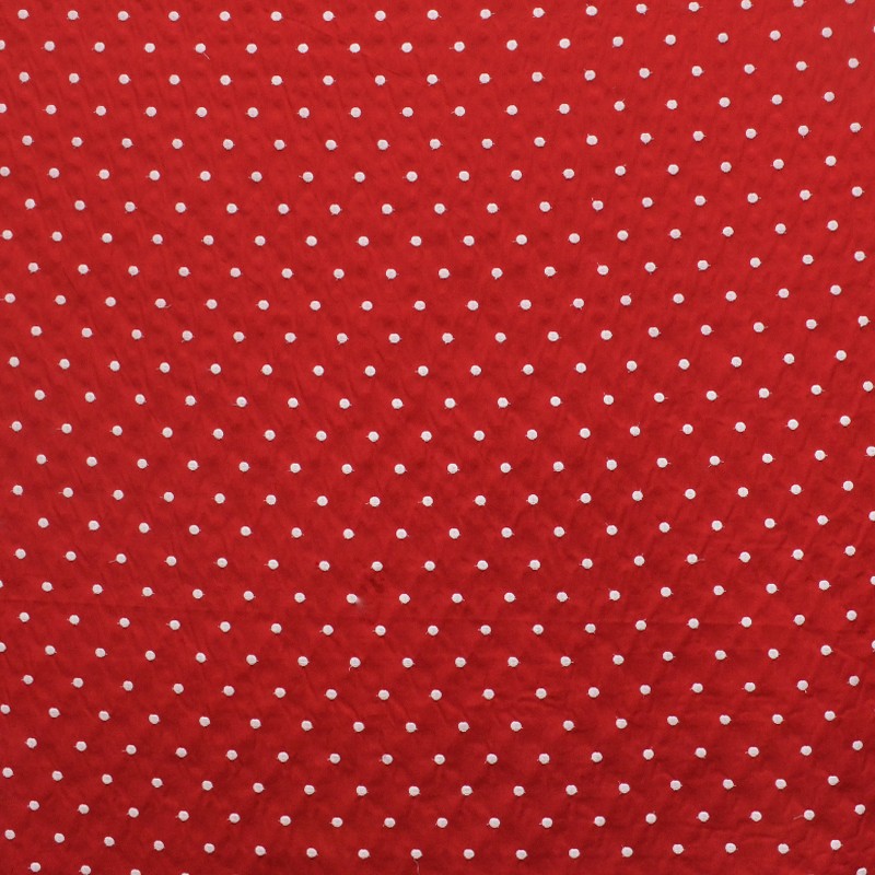 Tela Popelín Lunar Bordado Rojo - Ribes y Casals