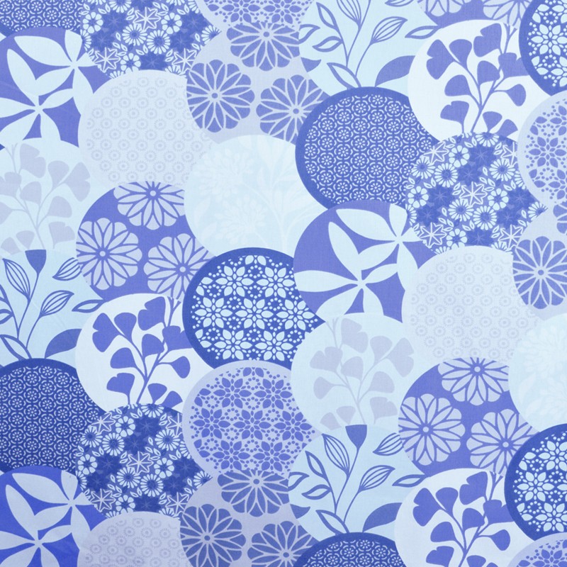 Tela Popelín Panel Floral Azul - Ribes y Casals