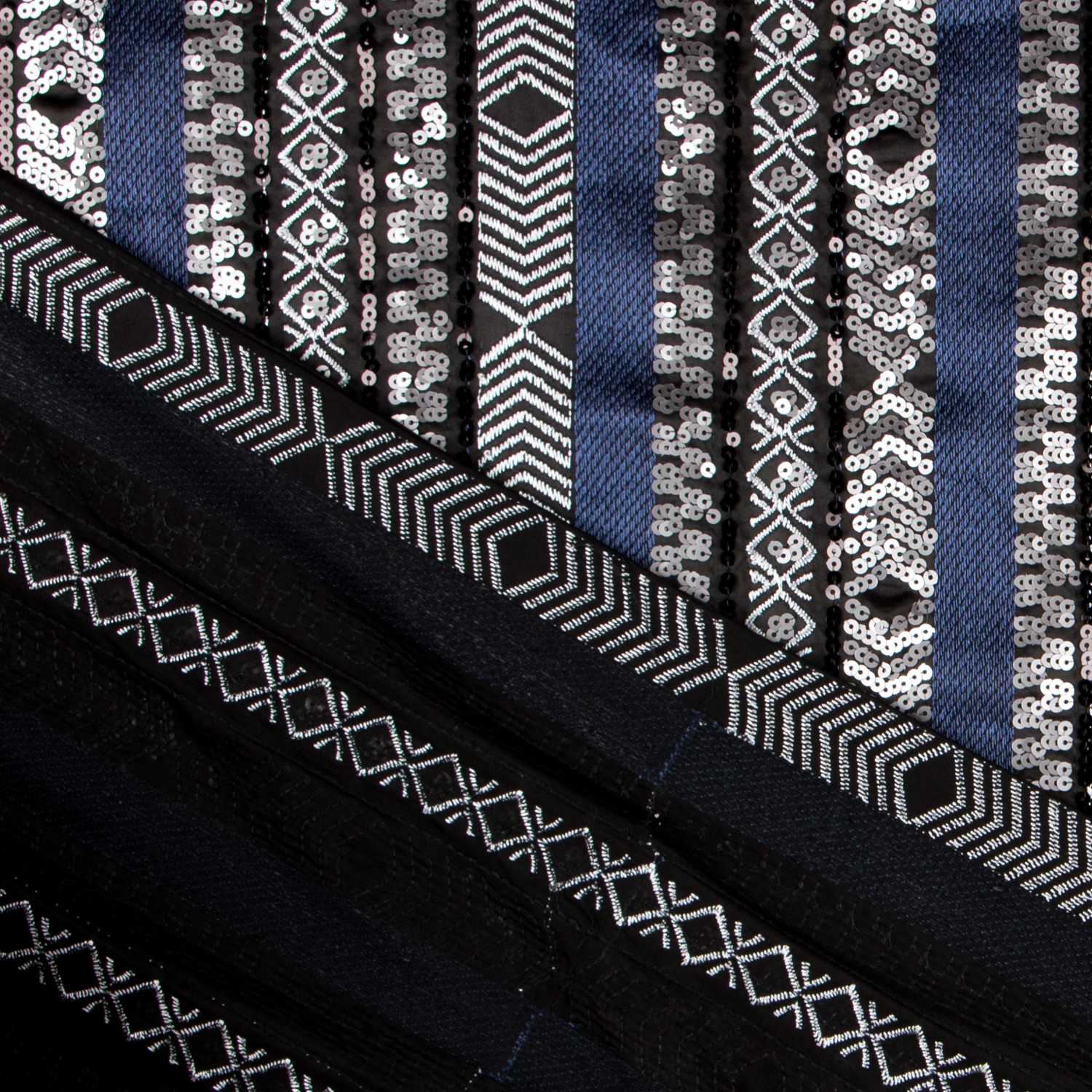 Tela Punto Lycra Lentejuela Étnica Azul - Ribes y Casals