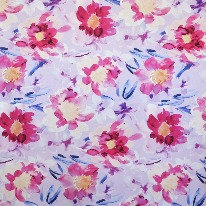 Tela Raso Mikado Floral Fucsia Malva - Ribes y Casals