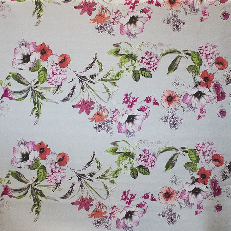 Tela Raso Mikado Floral Roja - Ribes y Casals