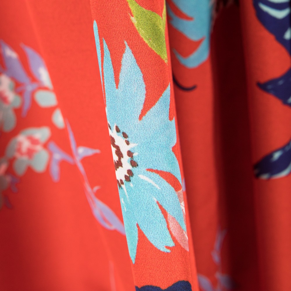 Tela Satén Floral Rojo - Ribes y Casals