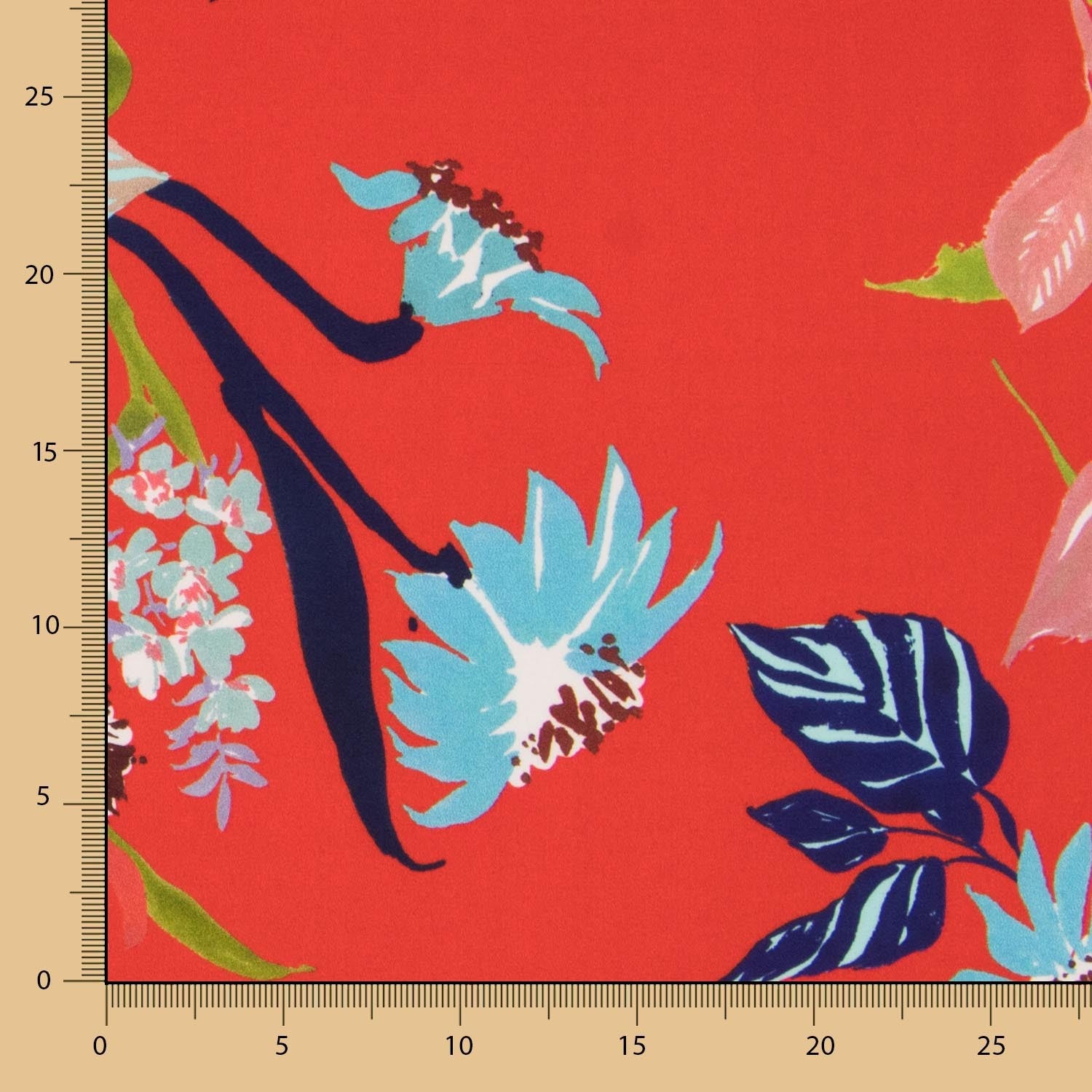 Tela Satén Floral Rojo - Ribes y Casals