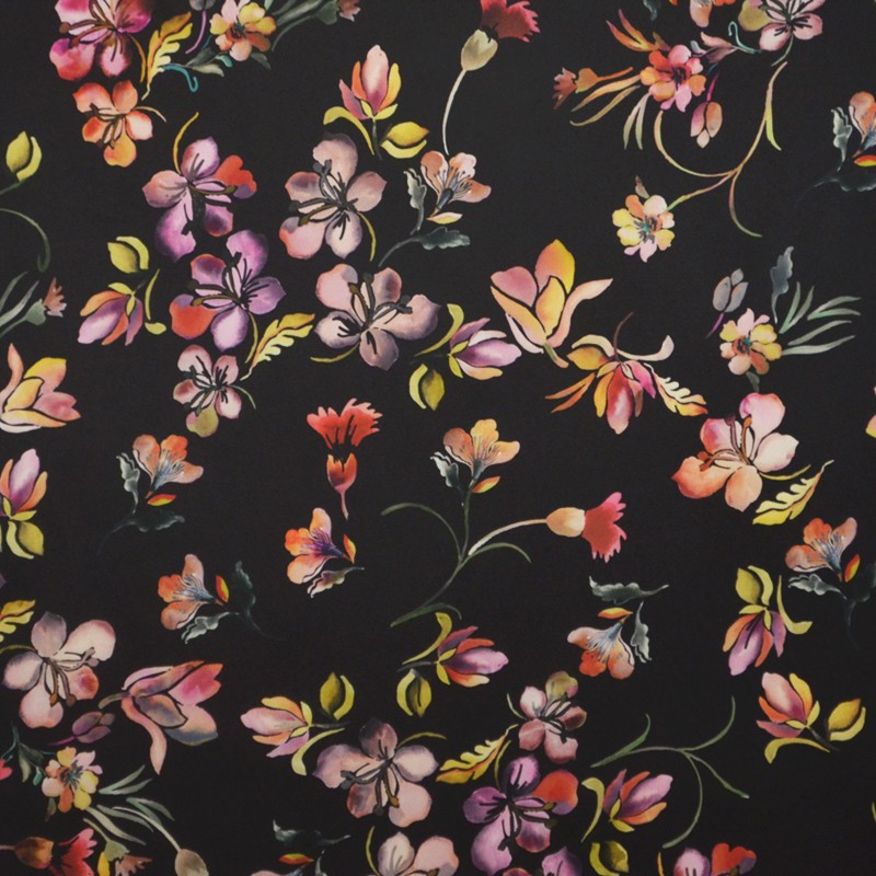 Tela Satén Kimono Fondo Negro - Ribes y Casals