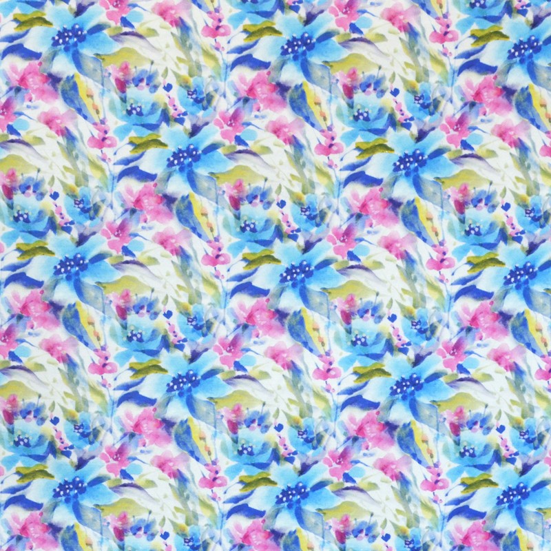 Tela Shantung Floreado Azul - Ribes y Casals
