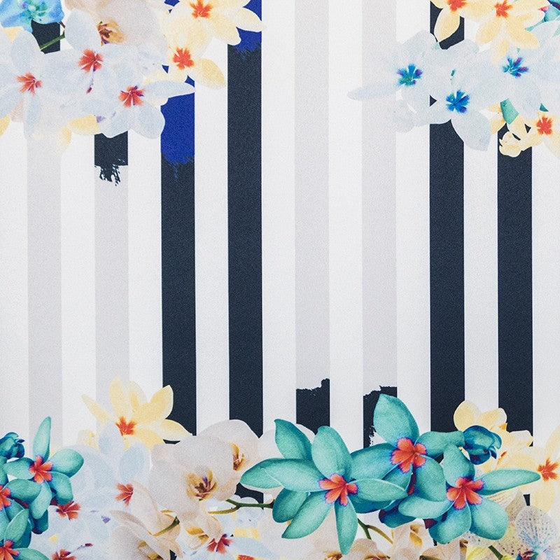 Tela Stretch Rayas Floral Azul - Ribes y Casals