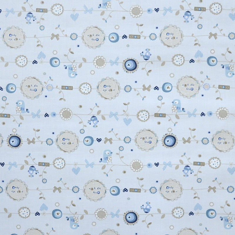 Tela Villela Estampada Pollitos Azul Cielo - Ribes y Casals