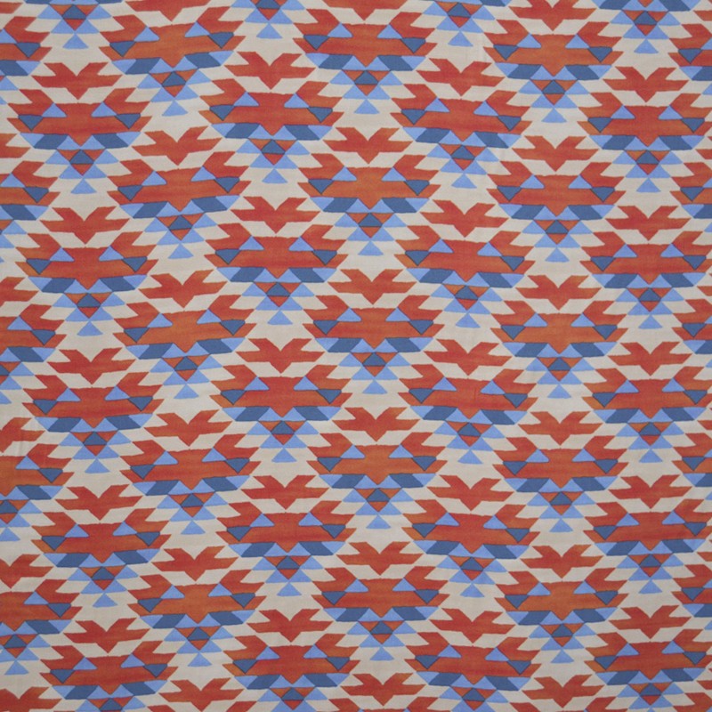 Tela Viscosa Estampada Motivos Azul Rojo - Ribes y Casals
