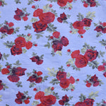Tela Viscosa Rosas Fondo Azul Empolvado - Ribes y Casals