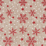 Tela Yute Decoración Estrellas Nieve Rojas - Ribes y Casals