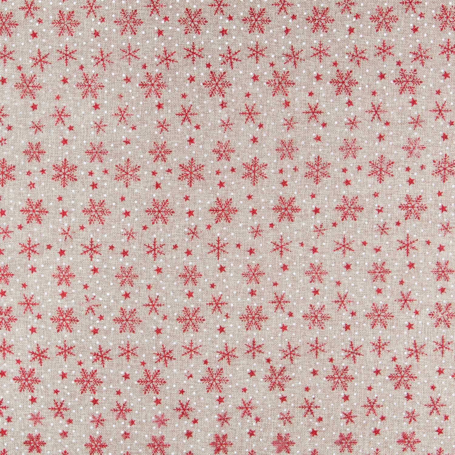Tela Yute Decoración Estrellas Nieve Rojas - Ribes y Casals