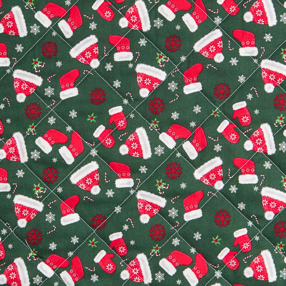 Tela Acolchado Navidad Verde Gorros Rojo - Ribes y Casals