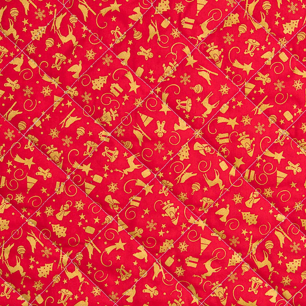 Tela Acolchado Navidad Rojo Ornamentos Oro - Ribes y Casals