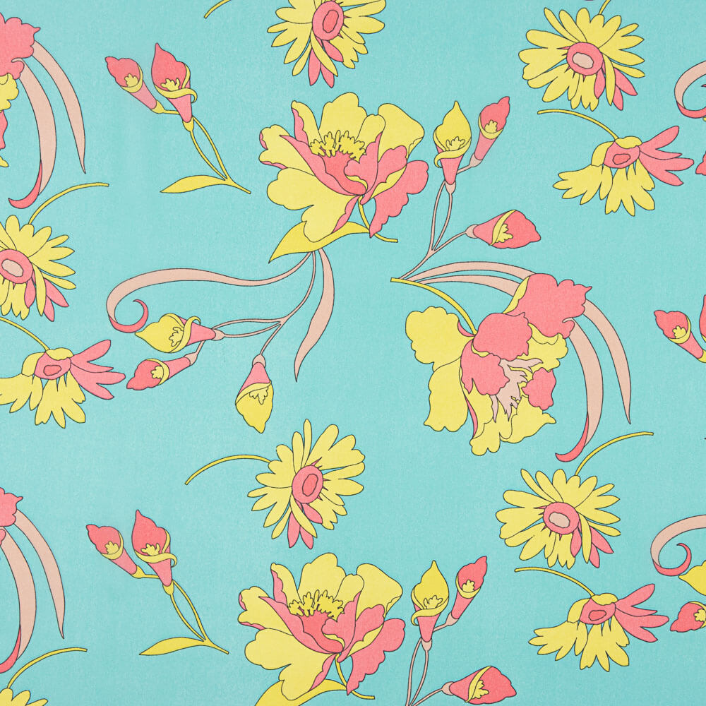 Gasa Poliéster Turquesa Flor - Ribes y Casals