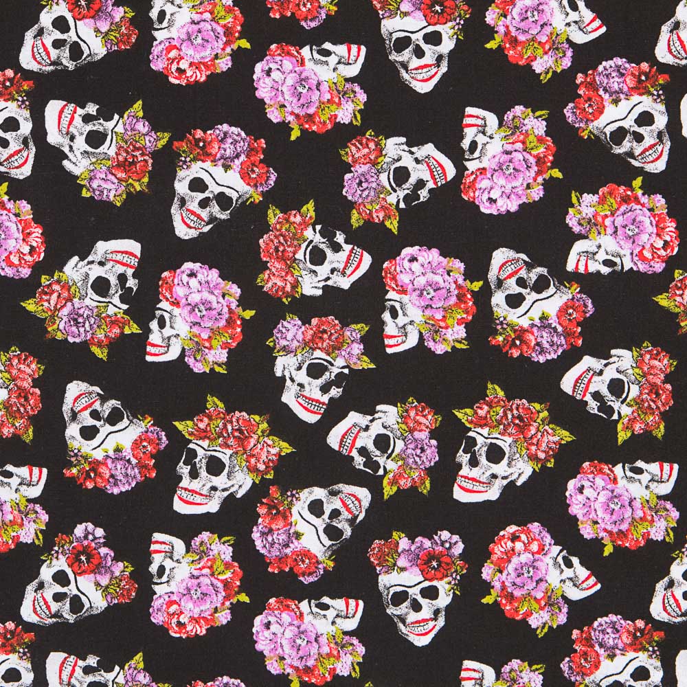 Algodón Skull Catrina Negro - Ribes y Casals