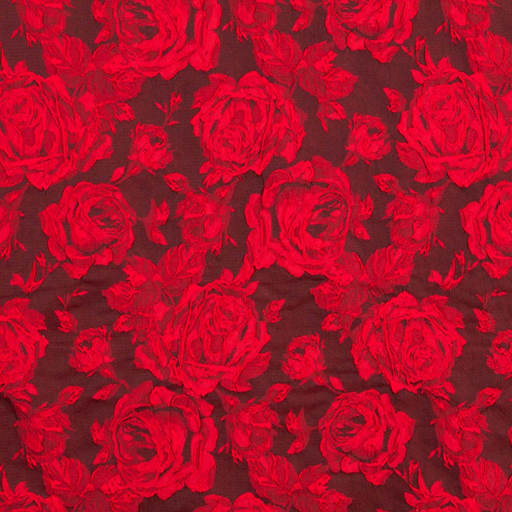 Tela Brocado Flor Rojo Pasión - Ribes y Casals