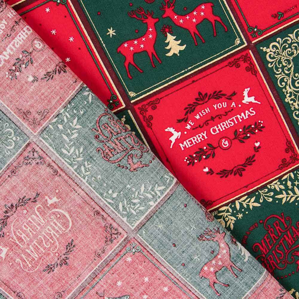 Algodón Navidad Cuadros Merry Xmas - Ribes y Casals