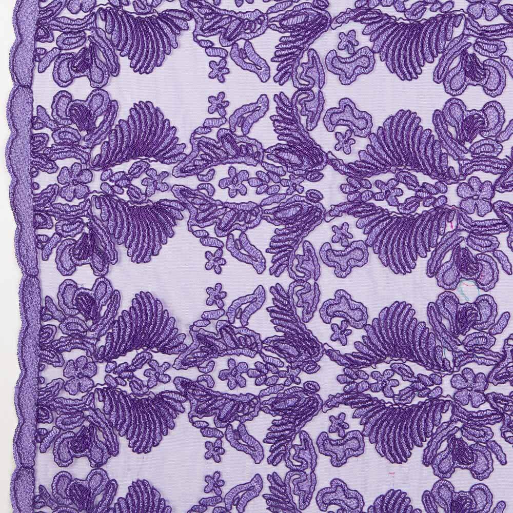 Tela Encaje Hoja Rebrodé Lila - Ribes y Casals