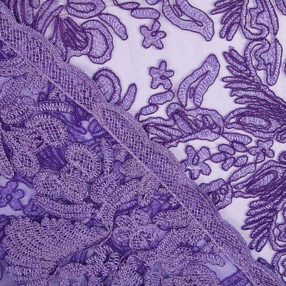 Tela Encaje Hoja Rebrodé Lila - Ribes y Casals