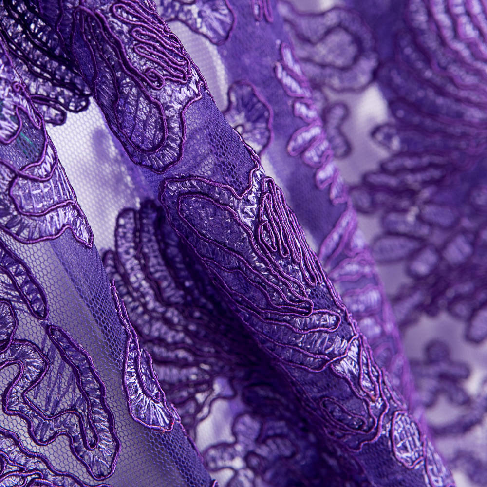 Tela Encaje Hoja Rebrodé Lila - Ribes y Casals