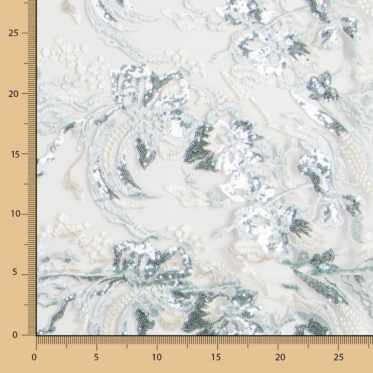 Tela Encaje Ramas Lentejuela Porcelana - Ribes y Casals