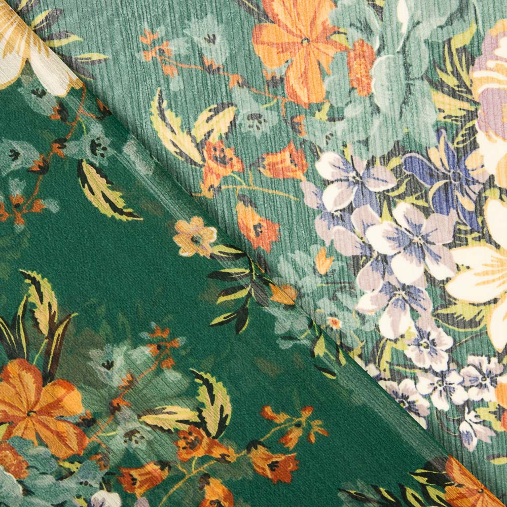 Gasa Poliéster Flor Jardín Verde - Ribes y Casals