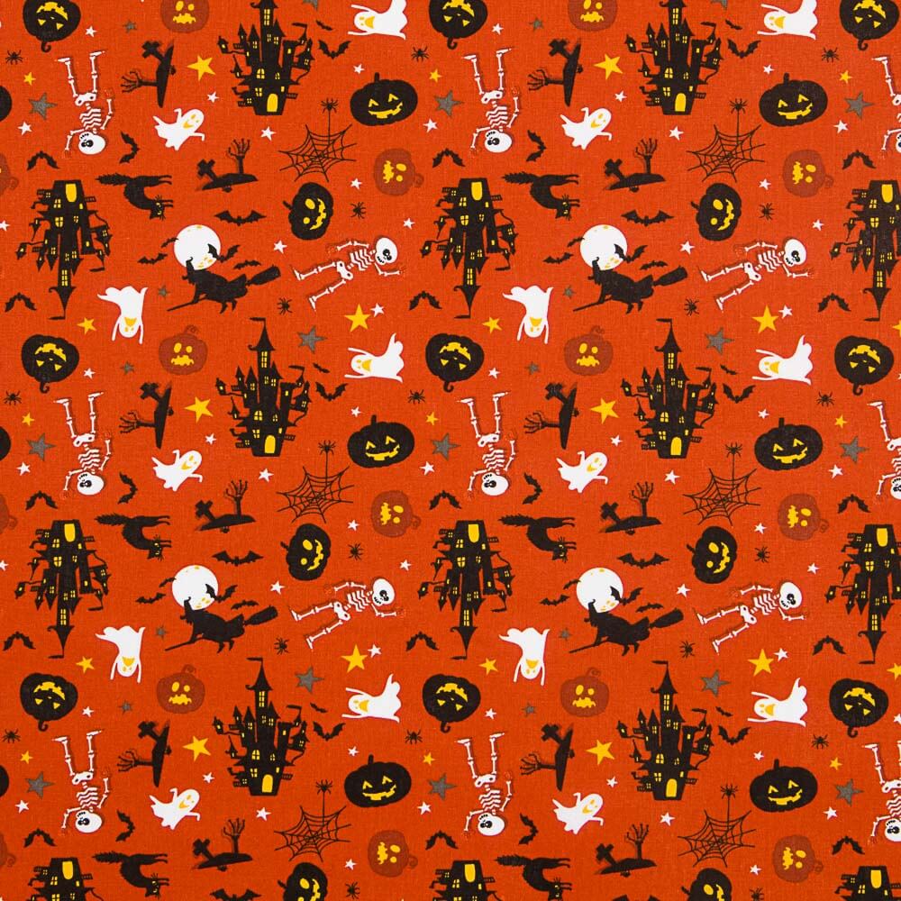Popelín Halloween Naranja Esqueleto Oeko-Tex® - Ribes y Casals