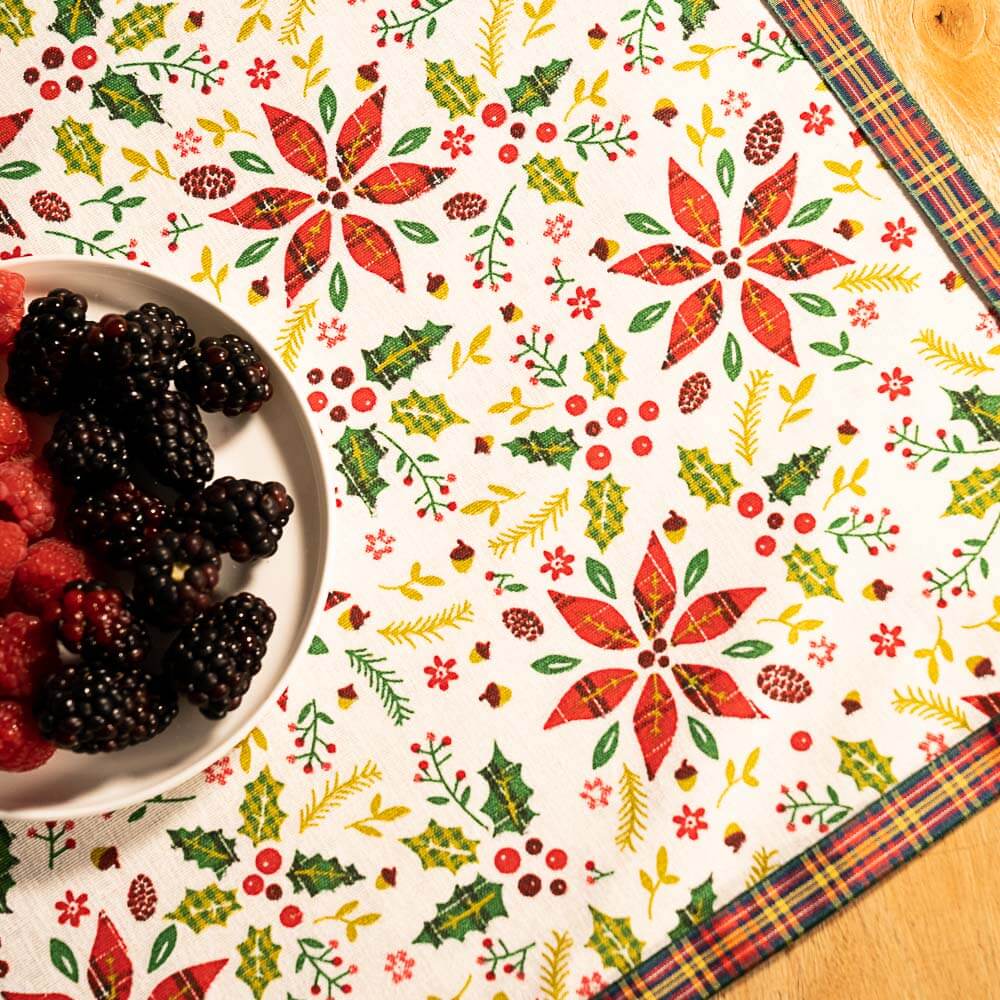 Tela Mantel Navidad Flor Pascua Blanco - Ribes y Casals
