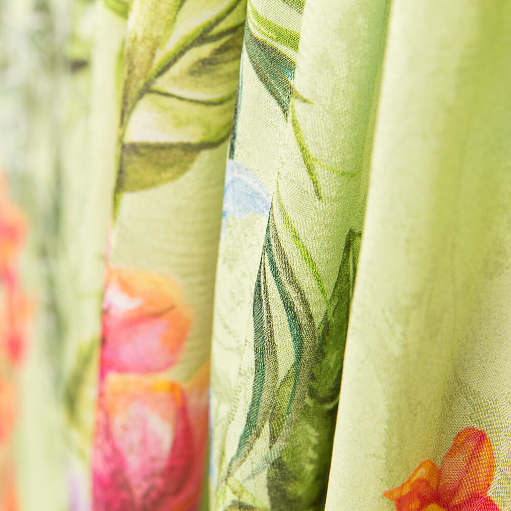 Jacquard Poliéster Flores Pistacho - Ribes y Casals