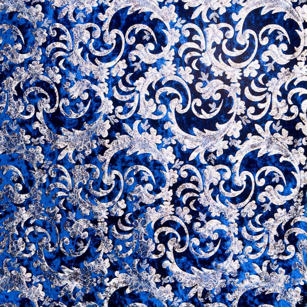 Retal Terciopelo Spandex Brocado Azul 300x150 cm - Ribes y Casals