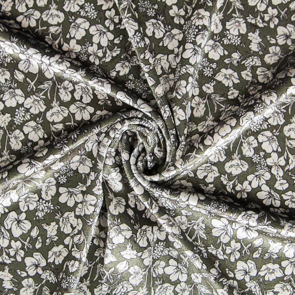 Terciopelo Lycra Floral Kaki - Ribes y Casals