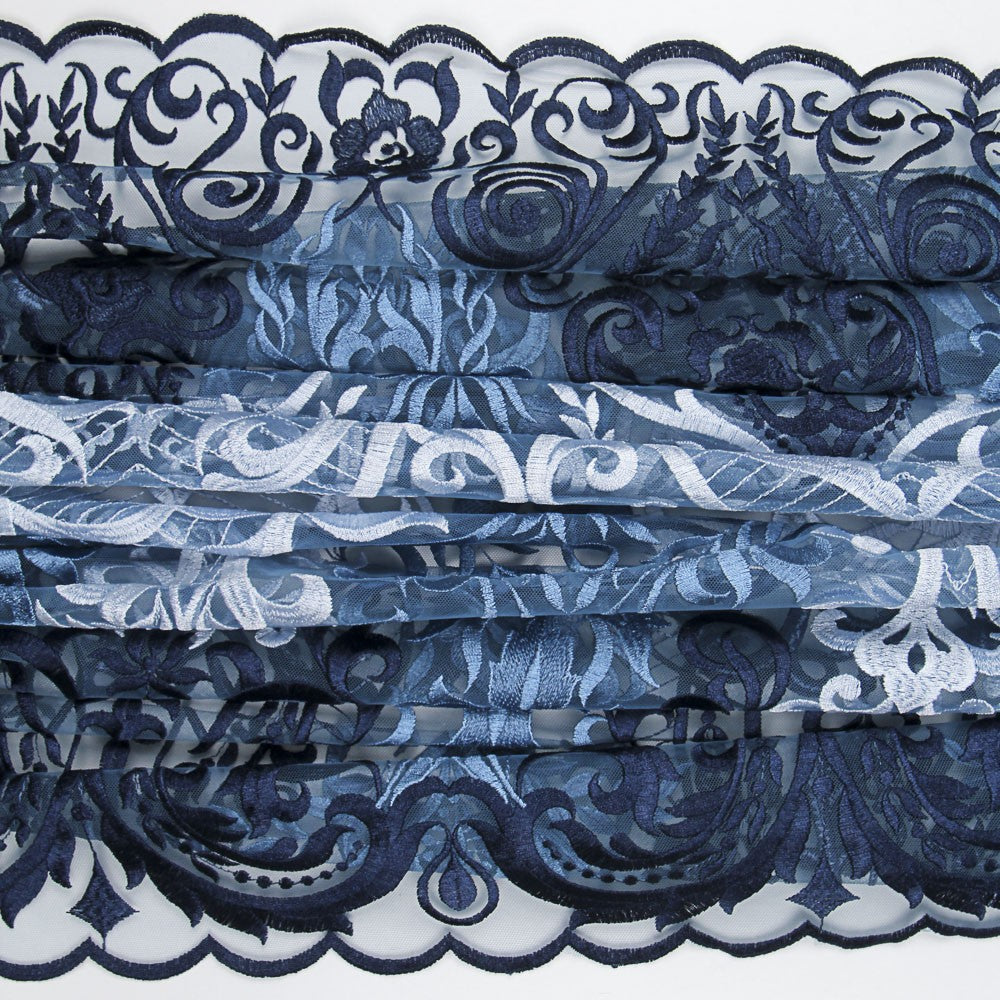 Tul Bordado Degradé Azul Noche - Ribes y Casals