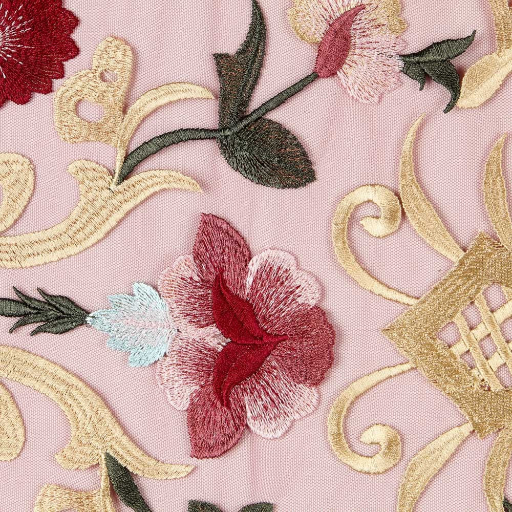 Tul Bordado Floral Granate - Ribes y Casals