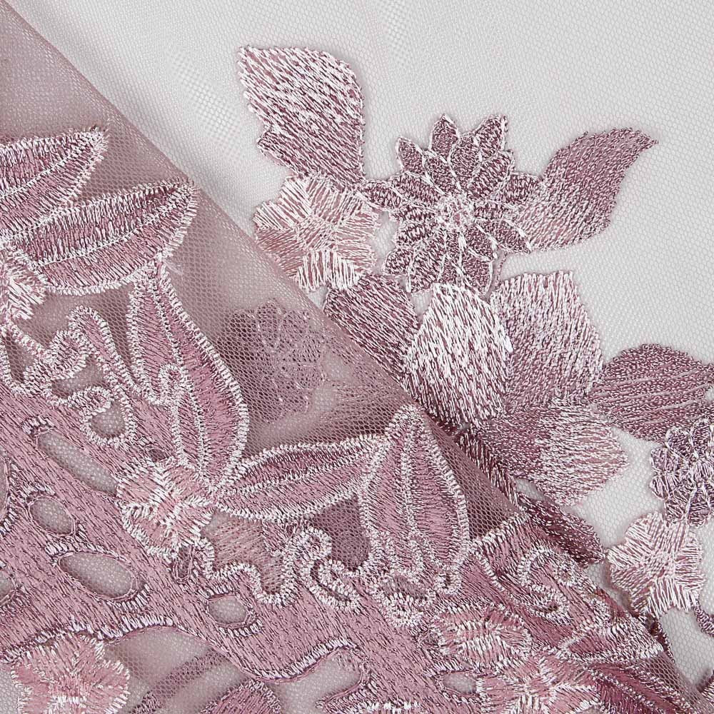 Tul Bordado Flores Malva - Ribes y Casals