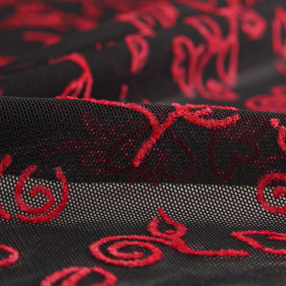 Tul Elástico Flores Rojo - Ribes y Casals