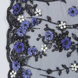 Tul Pedrería Bordado Floral Azul - Ribes y Casals