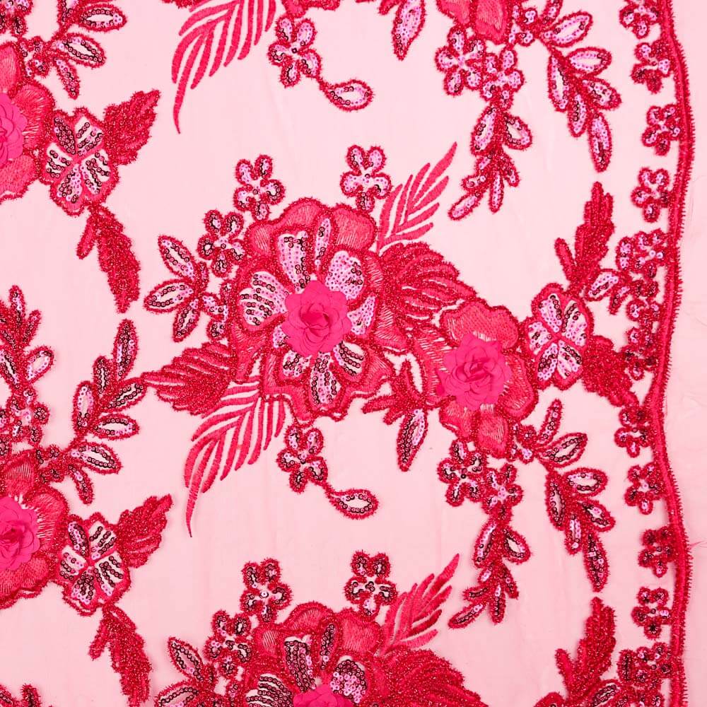 Tul Bordado Fantasía Flor Fresa - Ribes y Casals