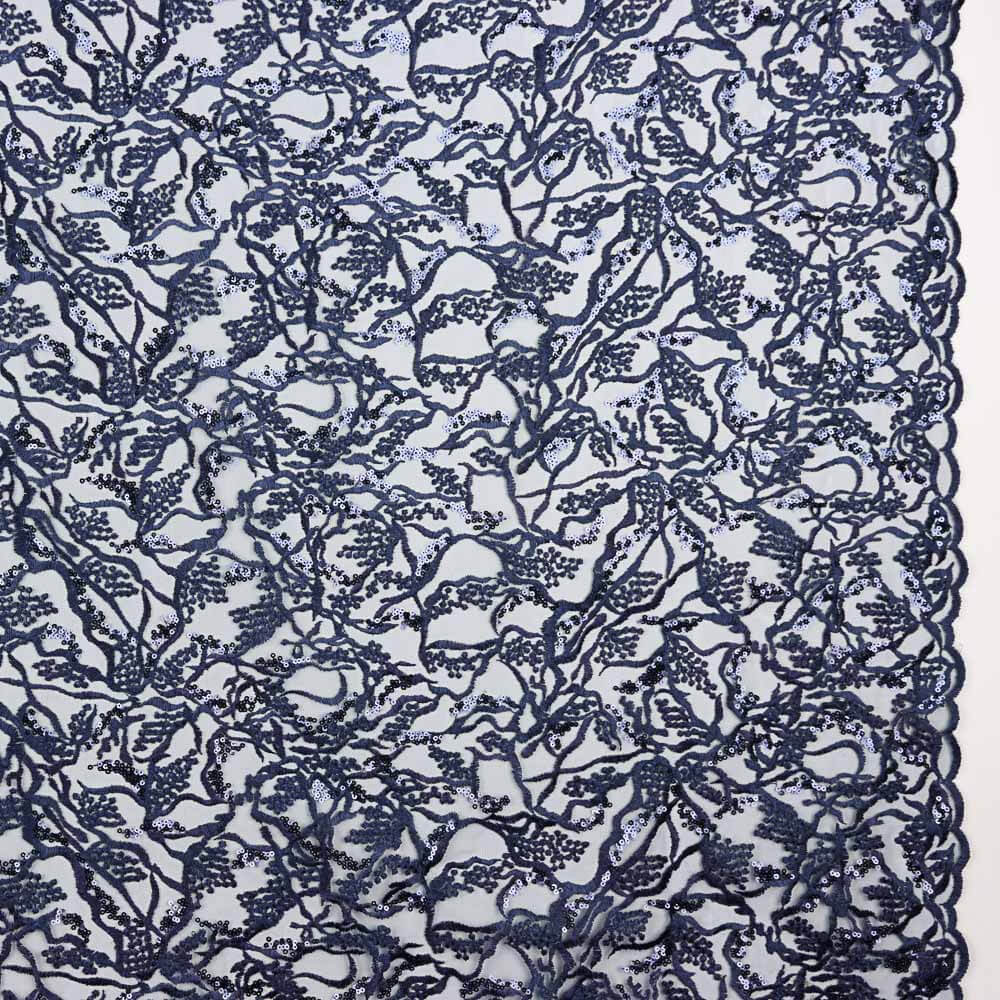 Tul Bordado Flor Azul Marino - Ribes y Casals