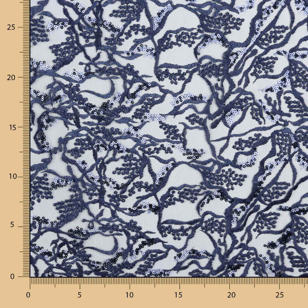 Tul Bordado Flor Azul Marino - Ribes y Casals