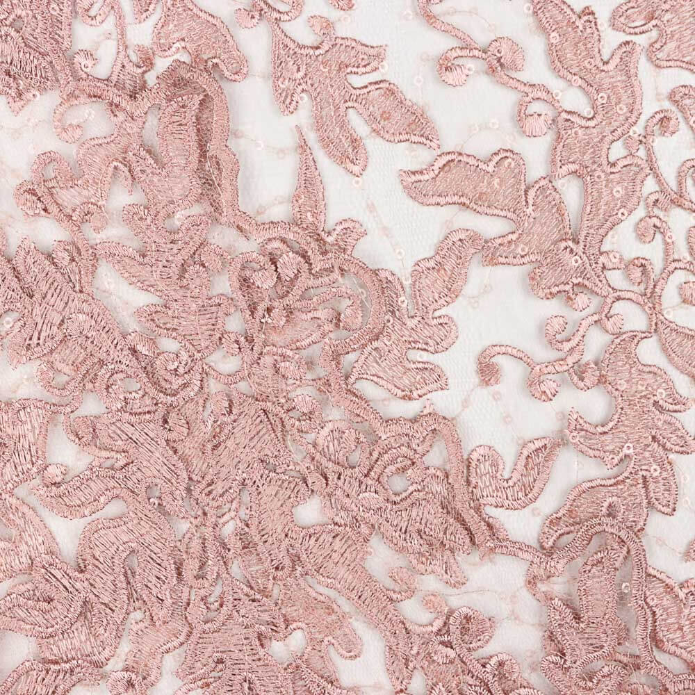 Tul Bordado Flor Rosa Nude - Ribes y Casals