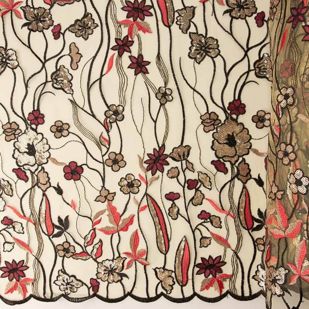 Tul Lentejuela Flor Beige - Ribes y Casals