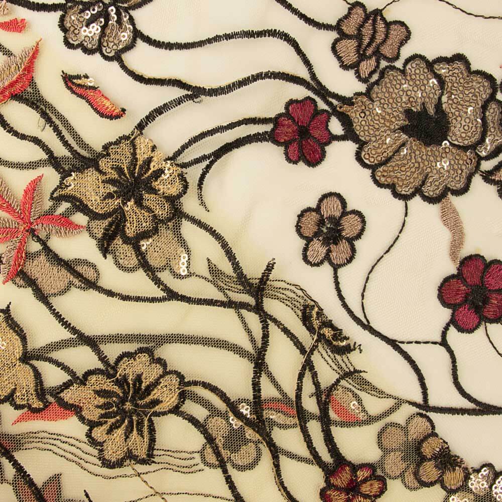 Tul Lentejuela Flor Beige - Ribes y Casals