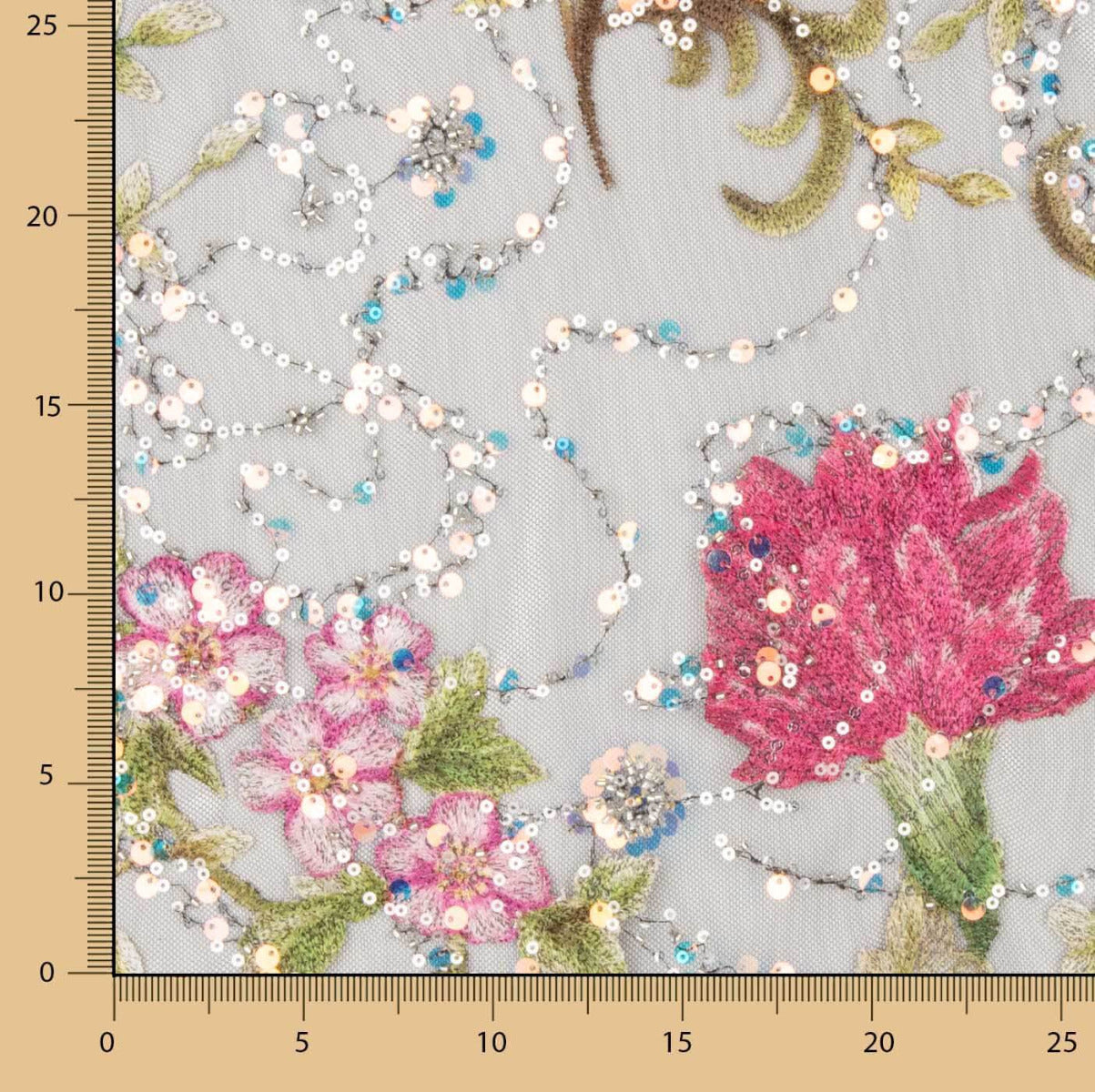 Tul Pedrería Bordado Floral Negro - Ribes y Casals